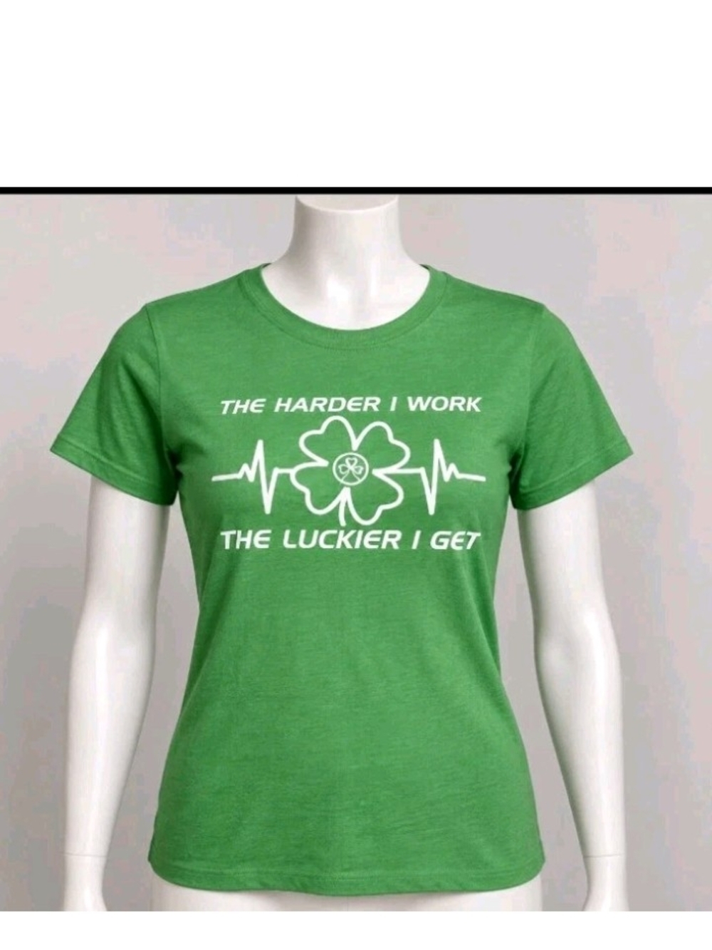 Bella Canvas Green Tee with White Shamrock Heartbeat Graphic